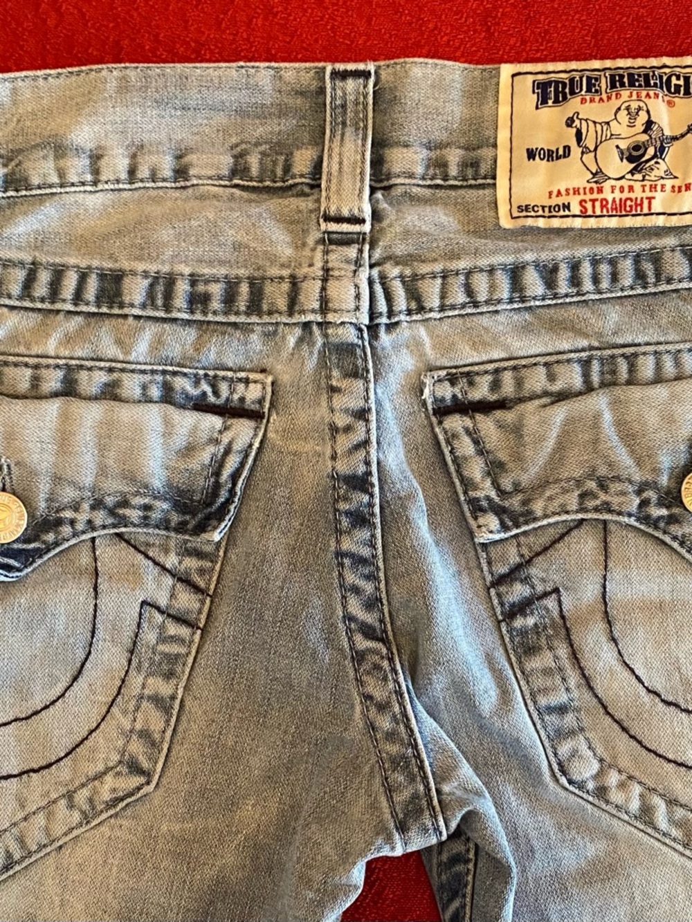 TRUE RELIGION WORLD TOUR MEN'S STR. JEANS LT WASH FLAP INDIGO MNIGHT VTG 29x32